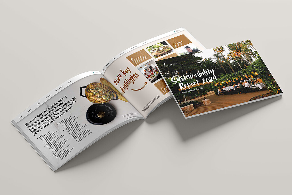 Ein Mock-up vom Sustainability Report. Hier ist der aufgeklappte Report visualisiert.