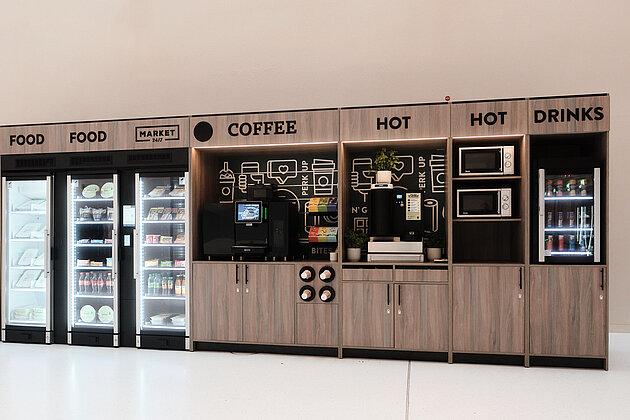 Grab & Go Ein Market 24/7 Kühlschrank und Shop.